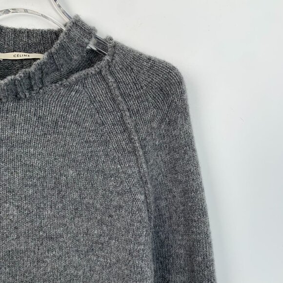 Céline Gray Wool Sweater With Distressed Hem & Sleeves Size S - Picture 3 of 8
